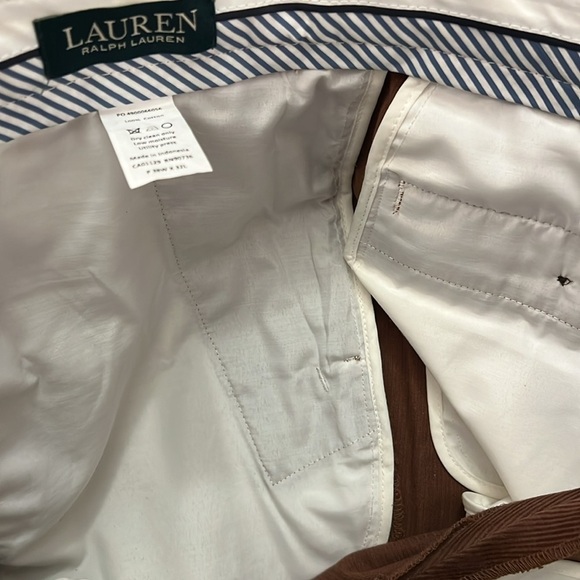 New Lauren Ralph Lauren Flat Front Corduroy Trouser Pants Chestnut Brown 38x32 - Picture 10 of 16